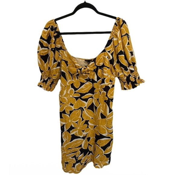Who What Wear Revolve Yellow Floral Tropical Short Sleeve Mini Dress Size Medium - Picture 3 of 7